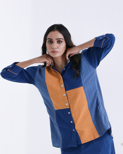 Blue color block shirt