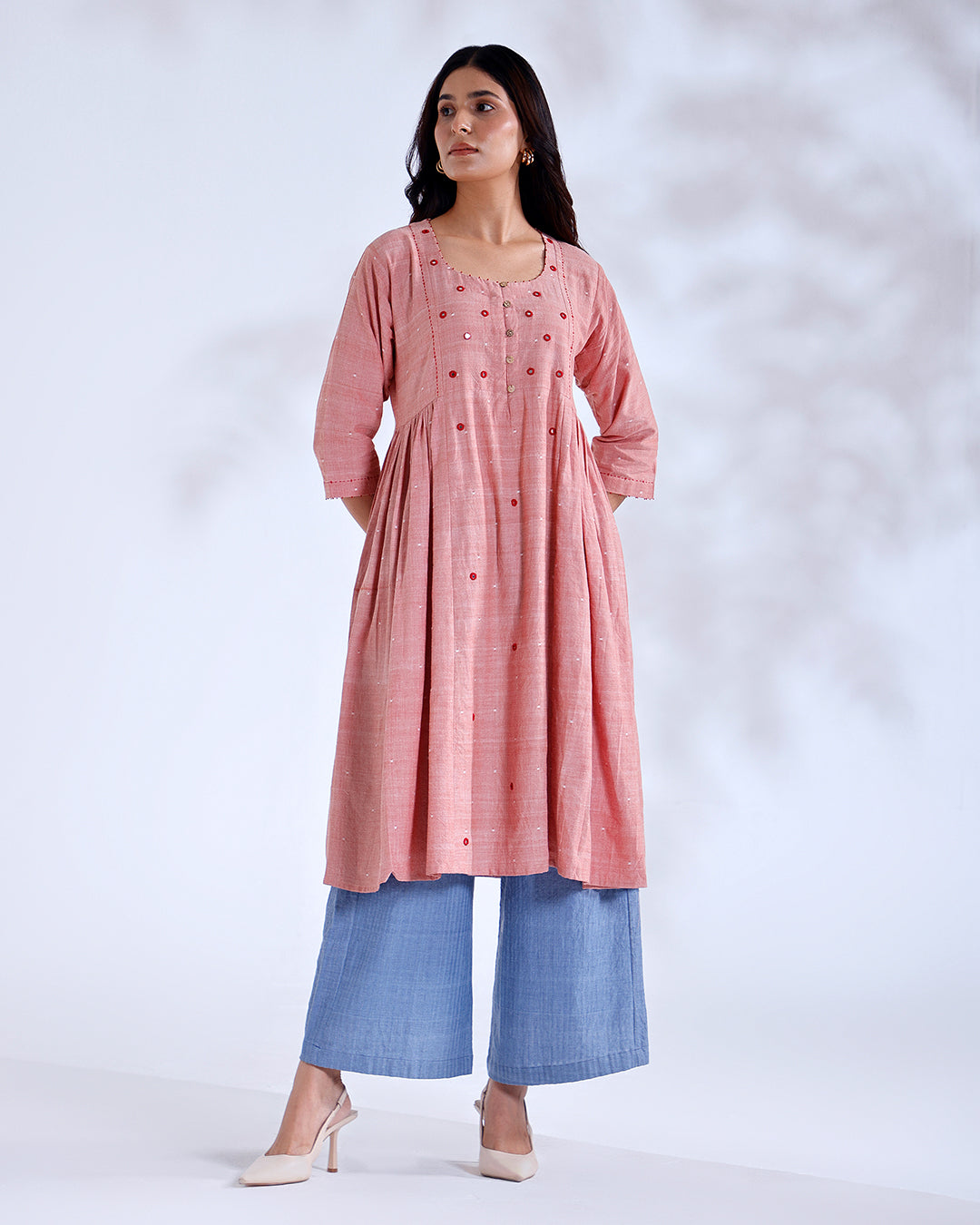 Blush Coral Mirror Handwoven Cotton Tunic Set