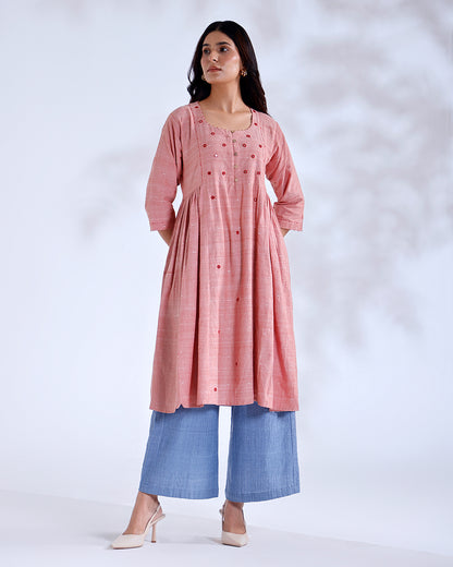 Blush Coral Mirror Handwoven Cotton Tunic Set