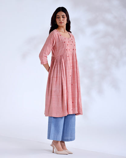Blush Coral Mirror Handwoven Cotton Tunic Set