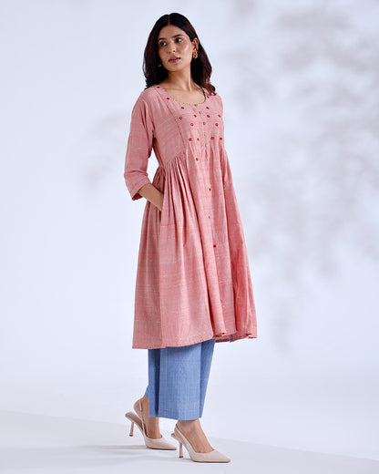 Blush Coral Mirror Handwoven Cotton Tunic Set