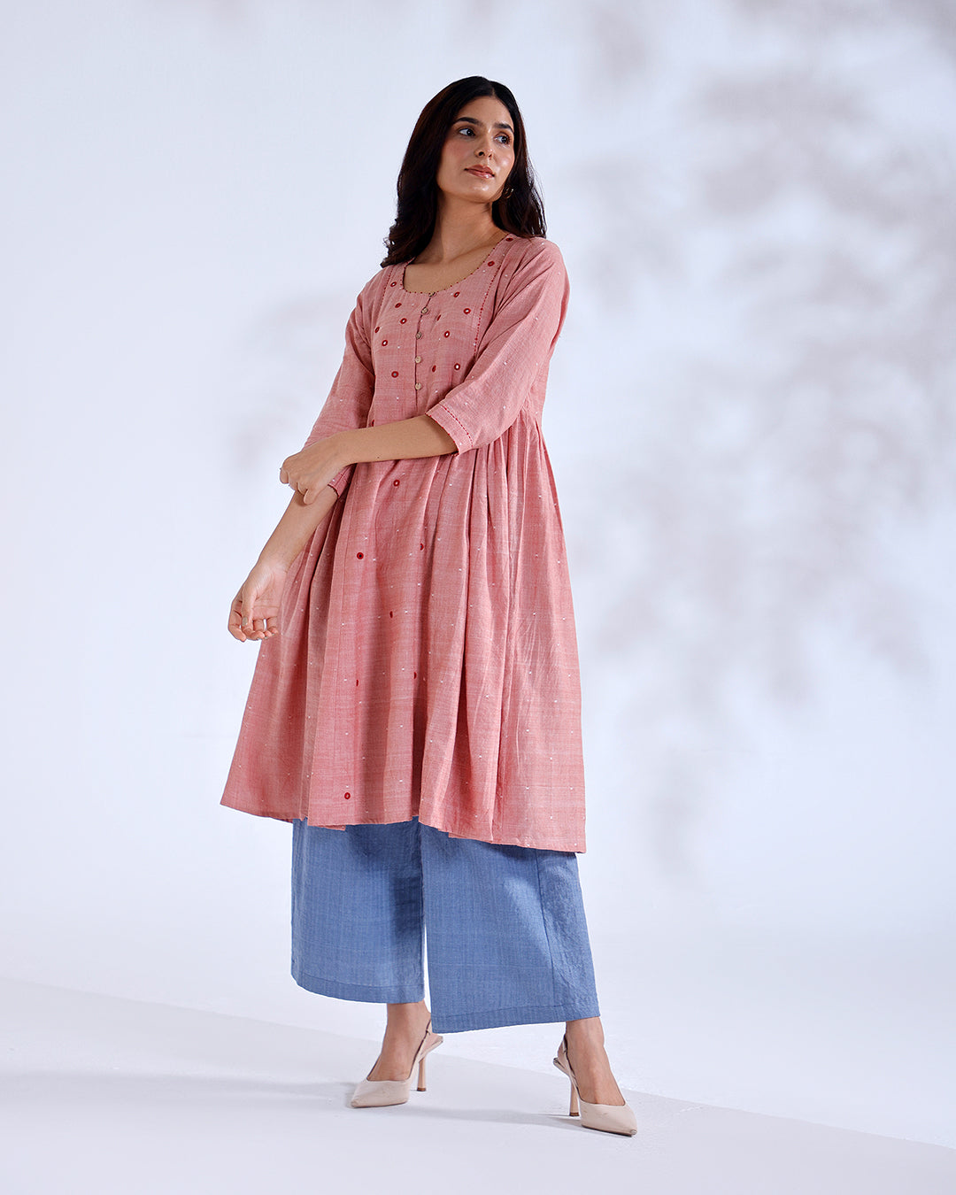 Blush Coral Mirror Handwoven Cotton Tunic Set
