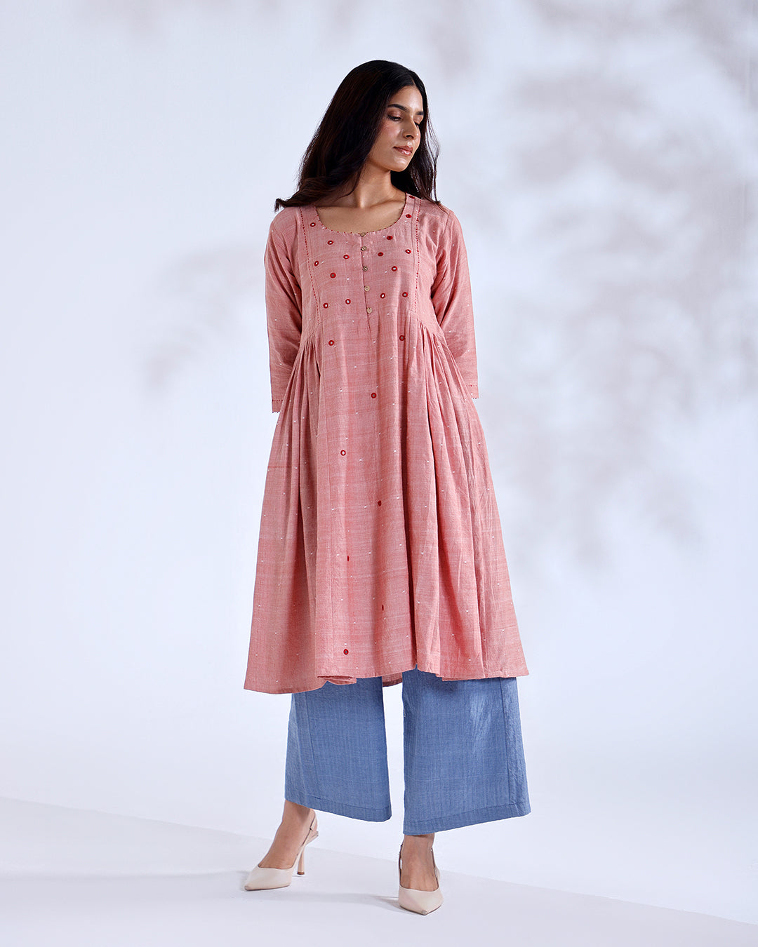 Blush Coral Mirror Handwoven Cotton Tunic Set