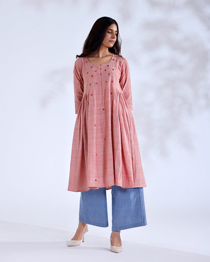 Blush Coral Mirror Handwoven Cotton Tunic Set
