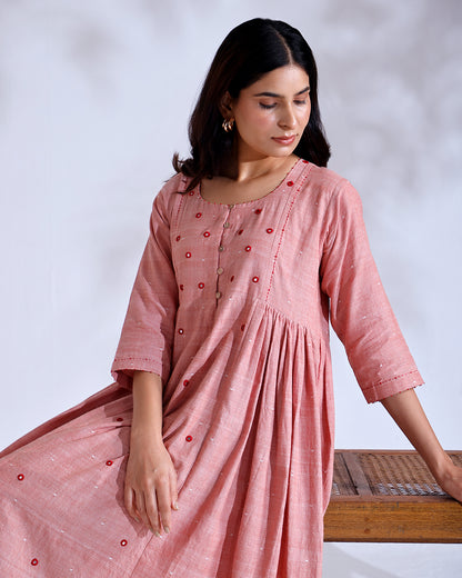 Blush Coral Mirror Handwoven Cotton Tunic Set