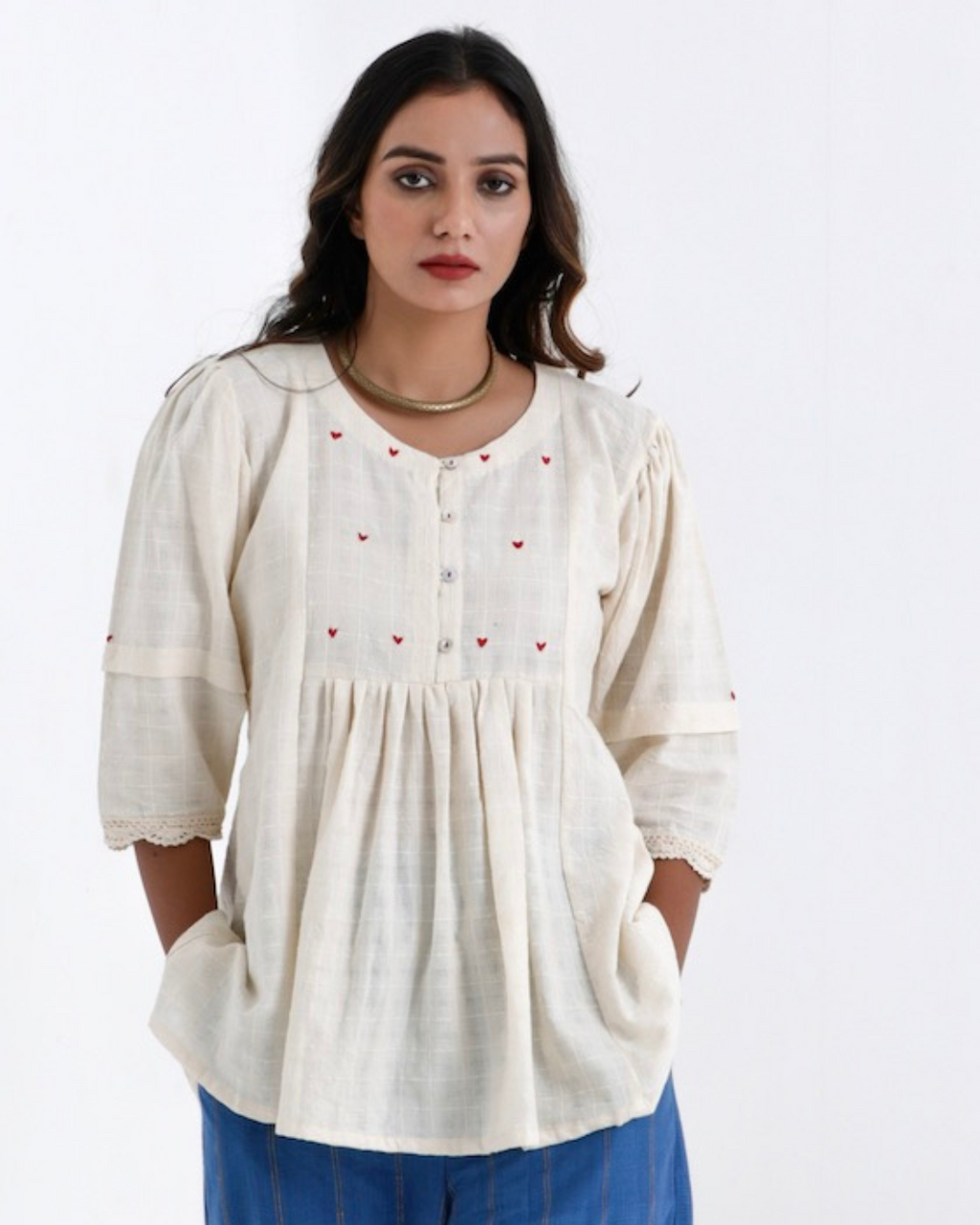 White top: Shop white gathered cotton top online at bebaakstudio.com