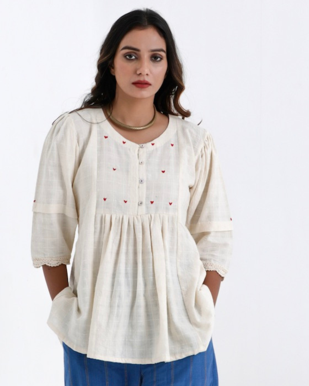 White top: Shop white gathered cotton top online at bebaakstudio.com