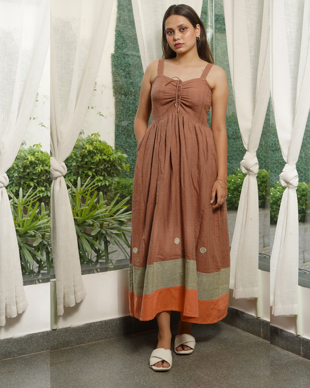 Brown cotton maxi dress for women online at bebaakstudio.com