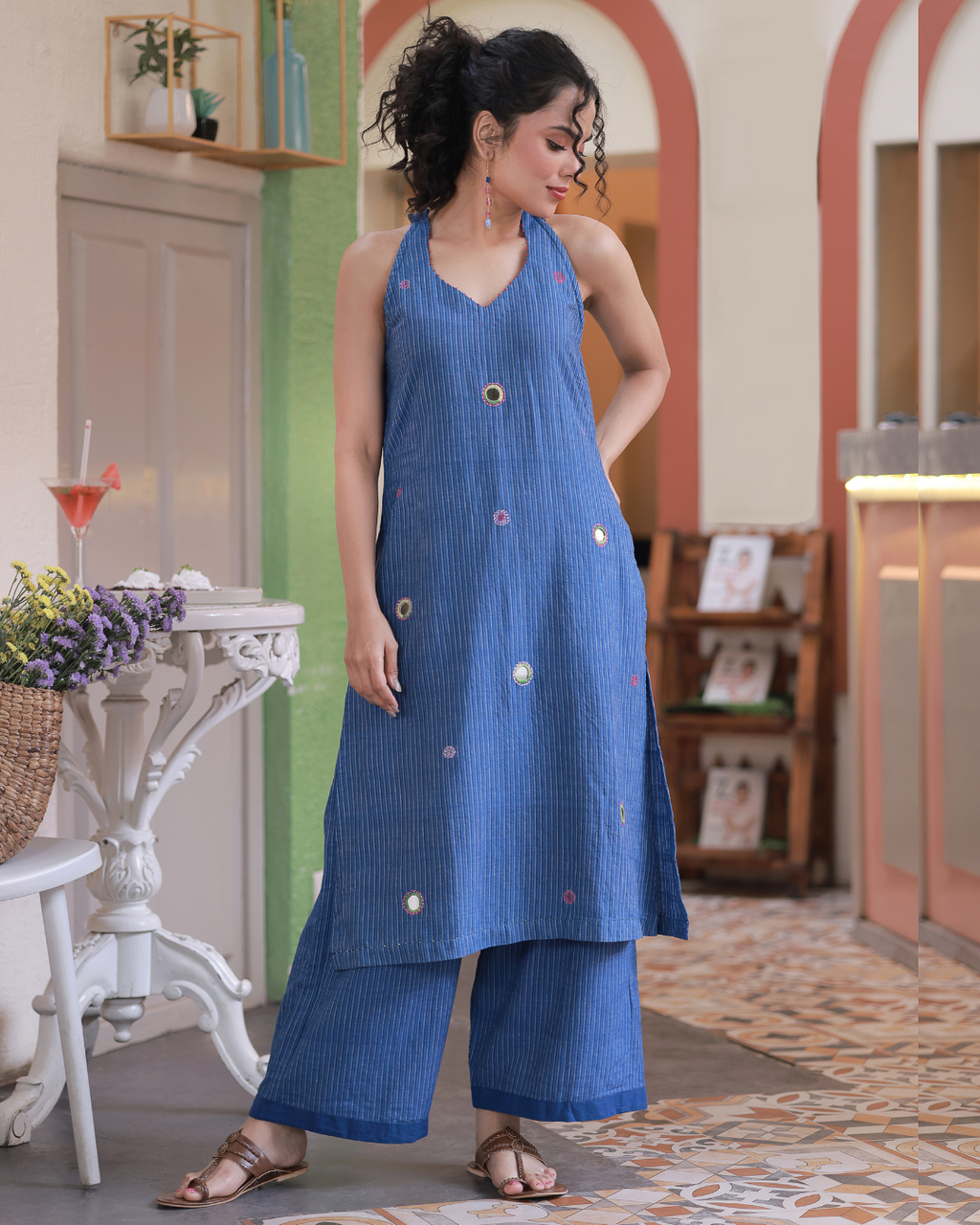 Neera Blue Halter-neck Kurta Set