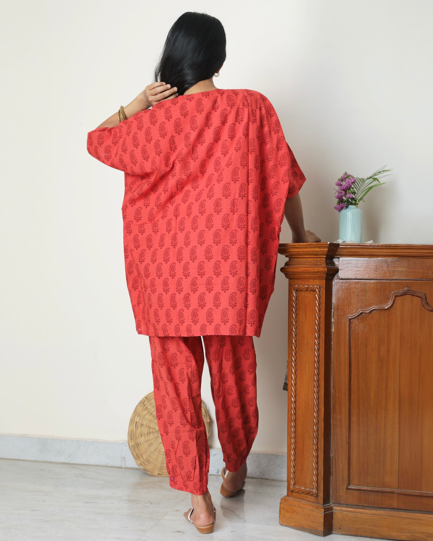 shop Red bagh block print cotton co-ordinate