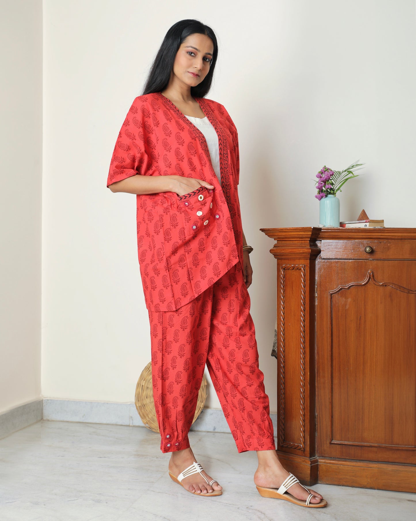 shop Red bagh block print cotton co-ordinate