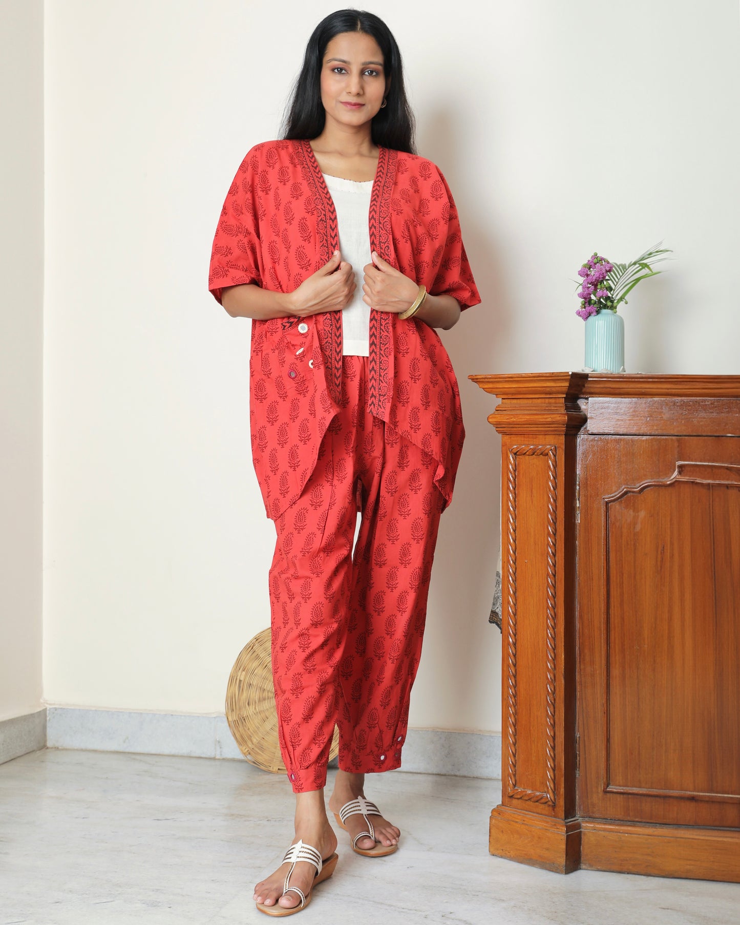 shop Red bagh block print cotton co-ordinate