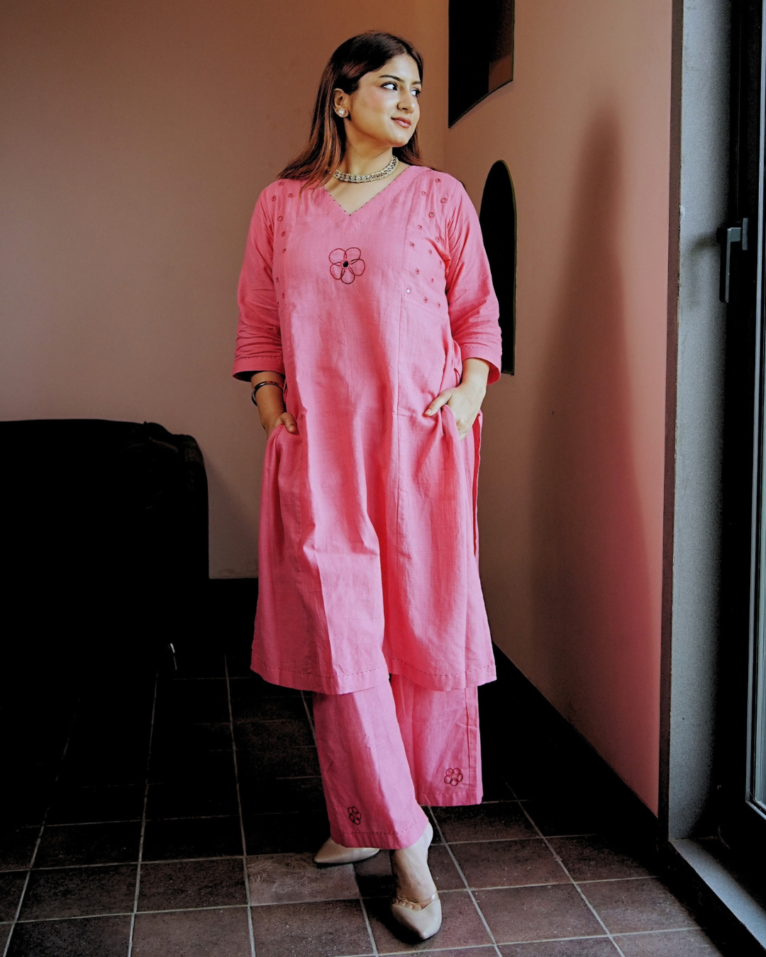 Dia Handwoven Cotton Mirror Kurta set