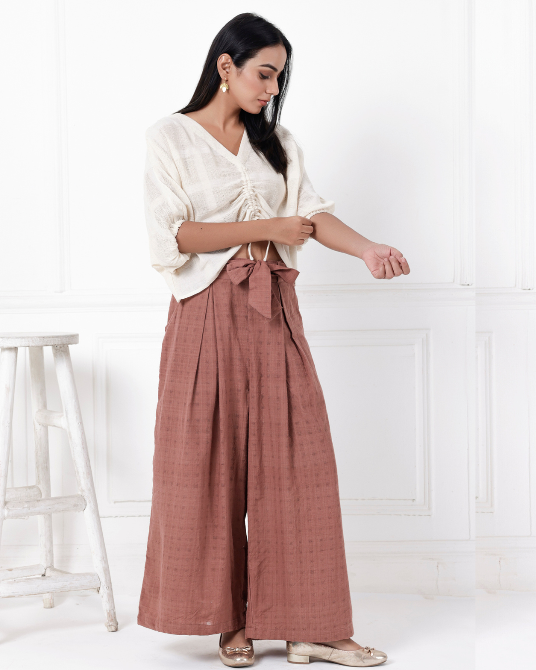 Brown palazzo top cotton co-ord casual style online at bebaakstudio.com