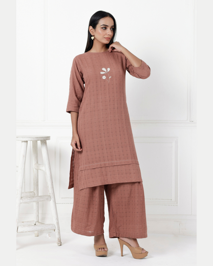 Brown cotton kurta set online at bebaakstudio.com