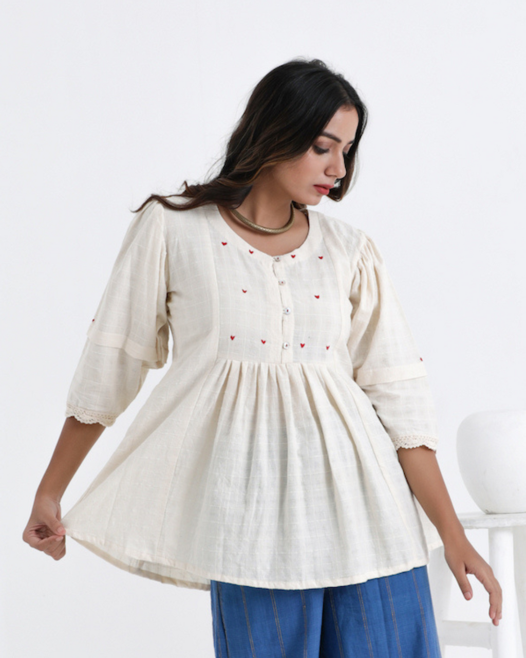 White top: Shop white gathered cotton top online at bebaakstudio.com