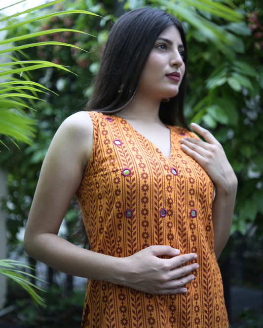 Shop yellow Bagh print cotton tunic set online at bebaakstiudio.com