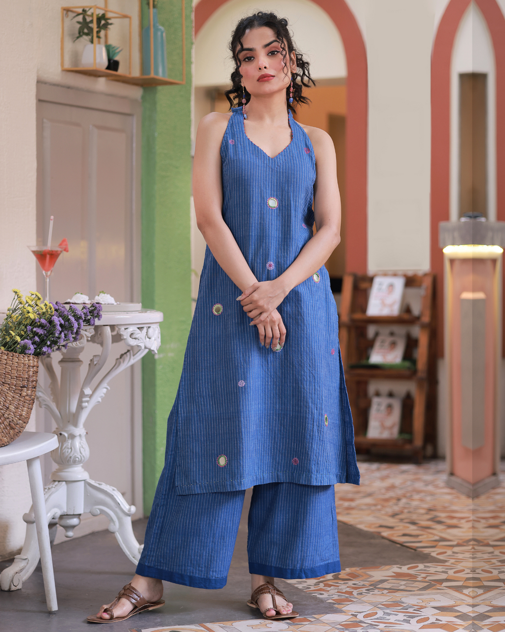 Neera Blue Halter-neck Kurta Set