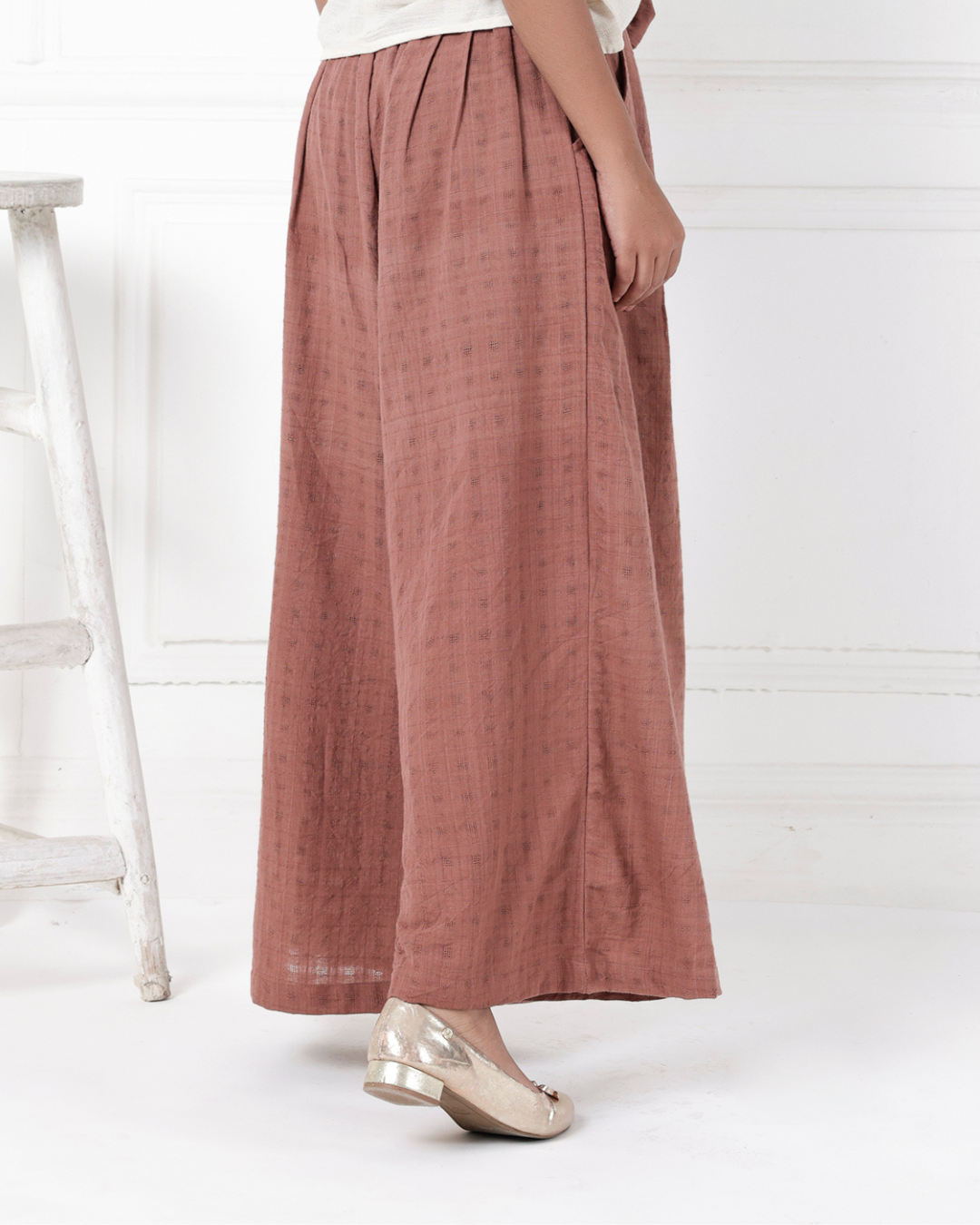 Brown wide leg palazzo online available at bebaakstudio.com 