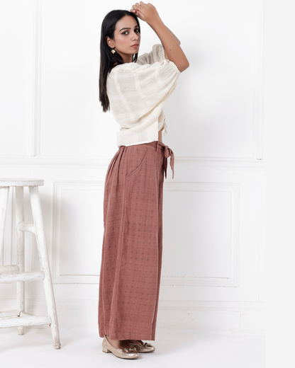 Brown palazzo top cotton co-ord casual style online at bebaakstudio.com