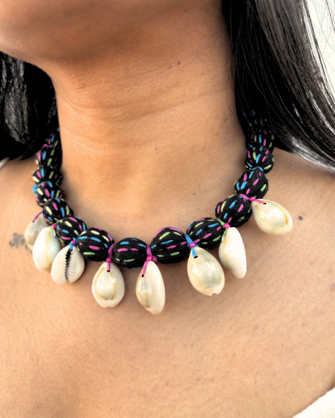 Blue shell Kantha Necklace