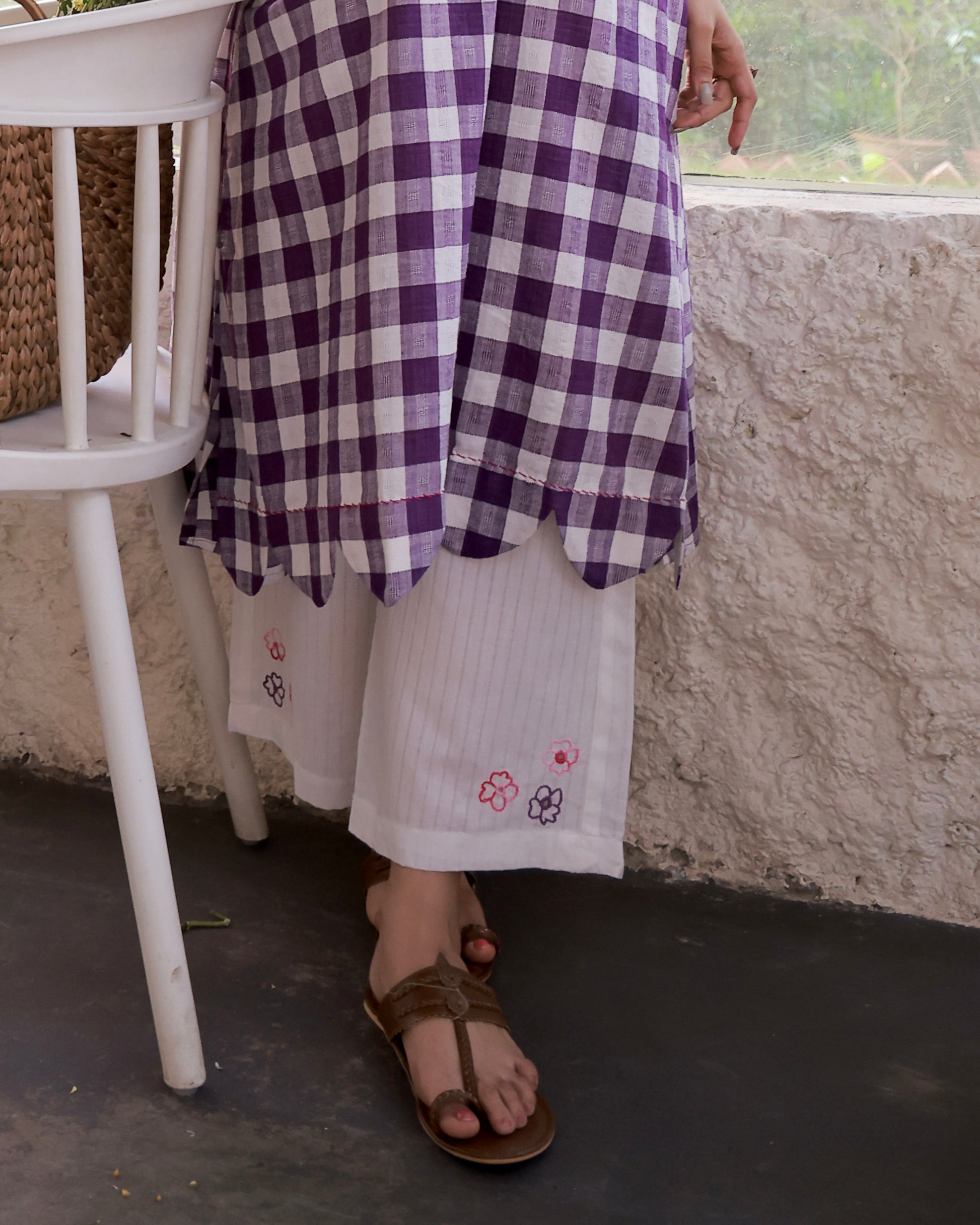 Shop Tunic set: Violet check handcrafted cotton tunic set online at bebaakstudio.com