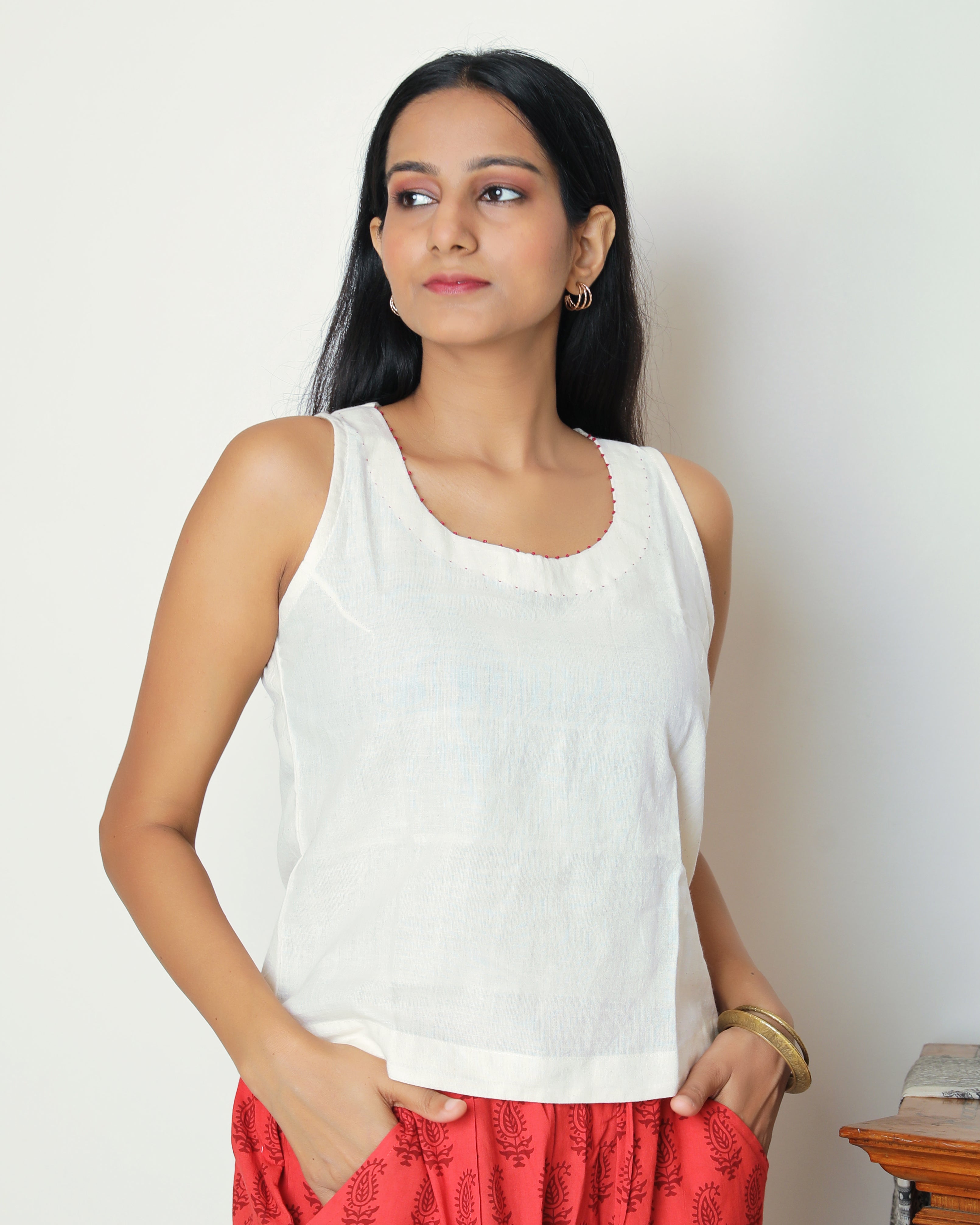 shop Red bagh block print cotton co-ordinate