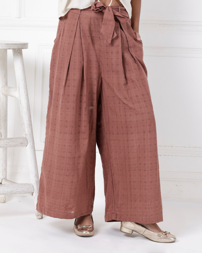 Brown wide leg palazzo online available at bebaakstudio.com 