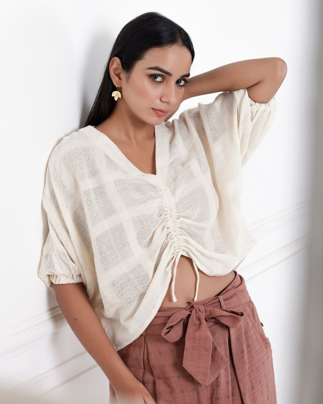 Brown palazzo top cotton co-ord casual style online at bebaakstudio.com