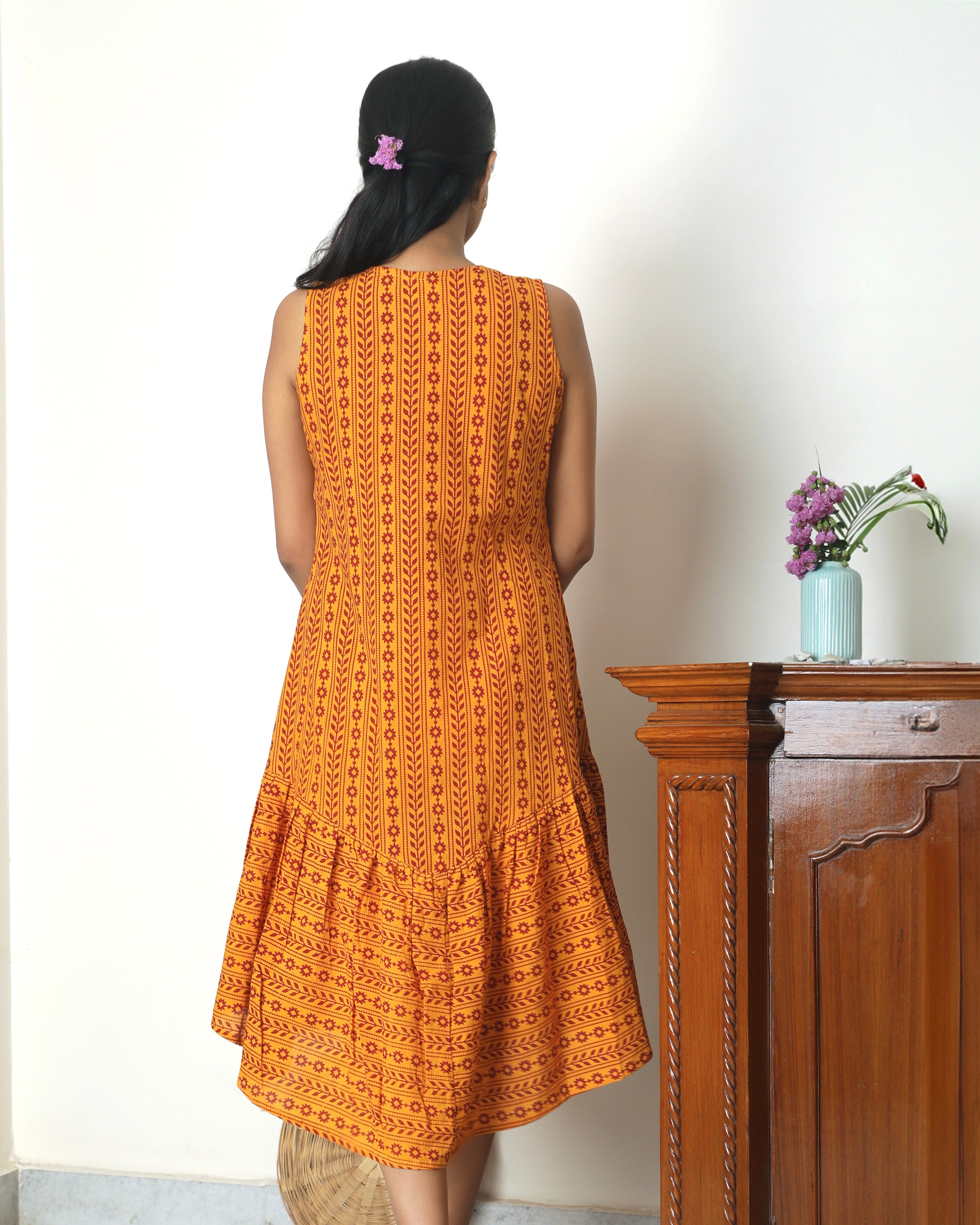 Yellow Bagh print A line dress from Bebaak