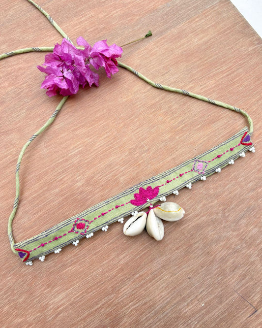 Lotus embroidered choker