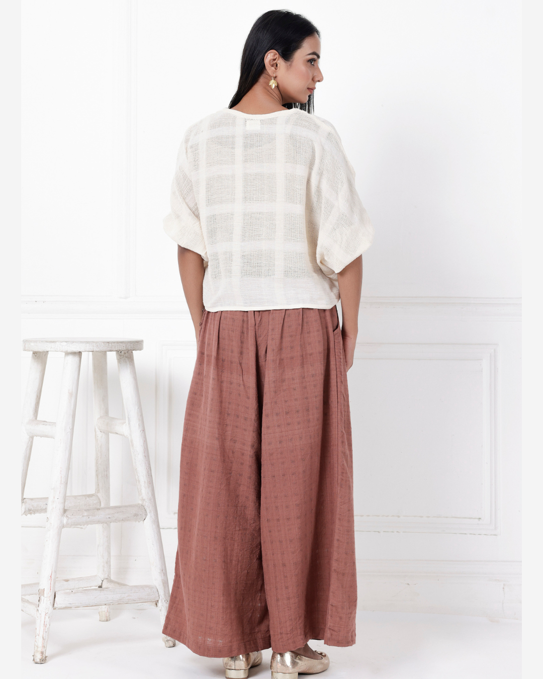 Brown palazzo top cotton co-ord casual style online at bebaakstudio.com