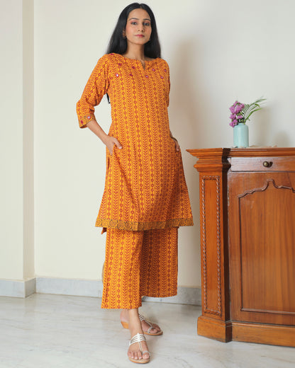 Mustard Bagh print short kurta set online at bebaakstudio.com