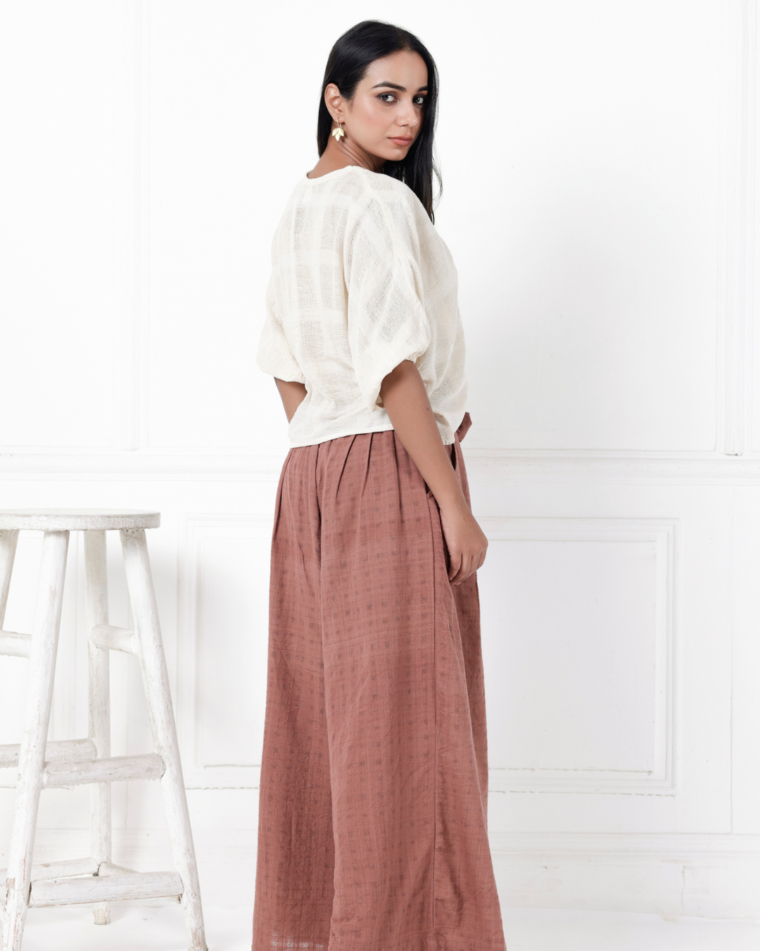 Brown palazzo top cotton co-ord casual style online at bebaakstudio.com