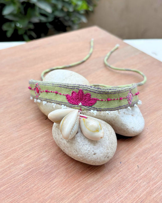 Lotus embroidered choker