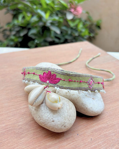 Lotus embroidered choker