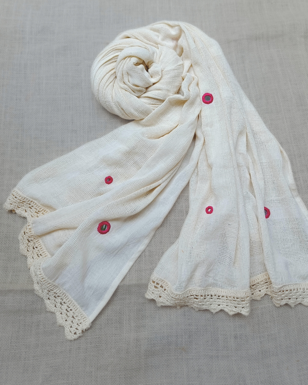 Shop Beige cotton mirror Embroidered Dupatta online at bebaakstudio.com
