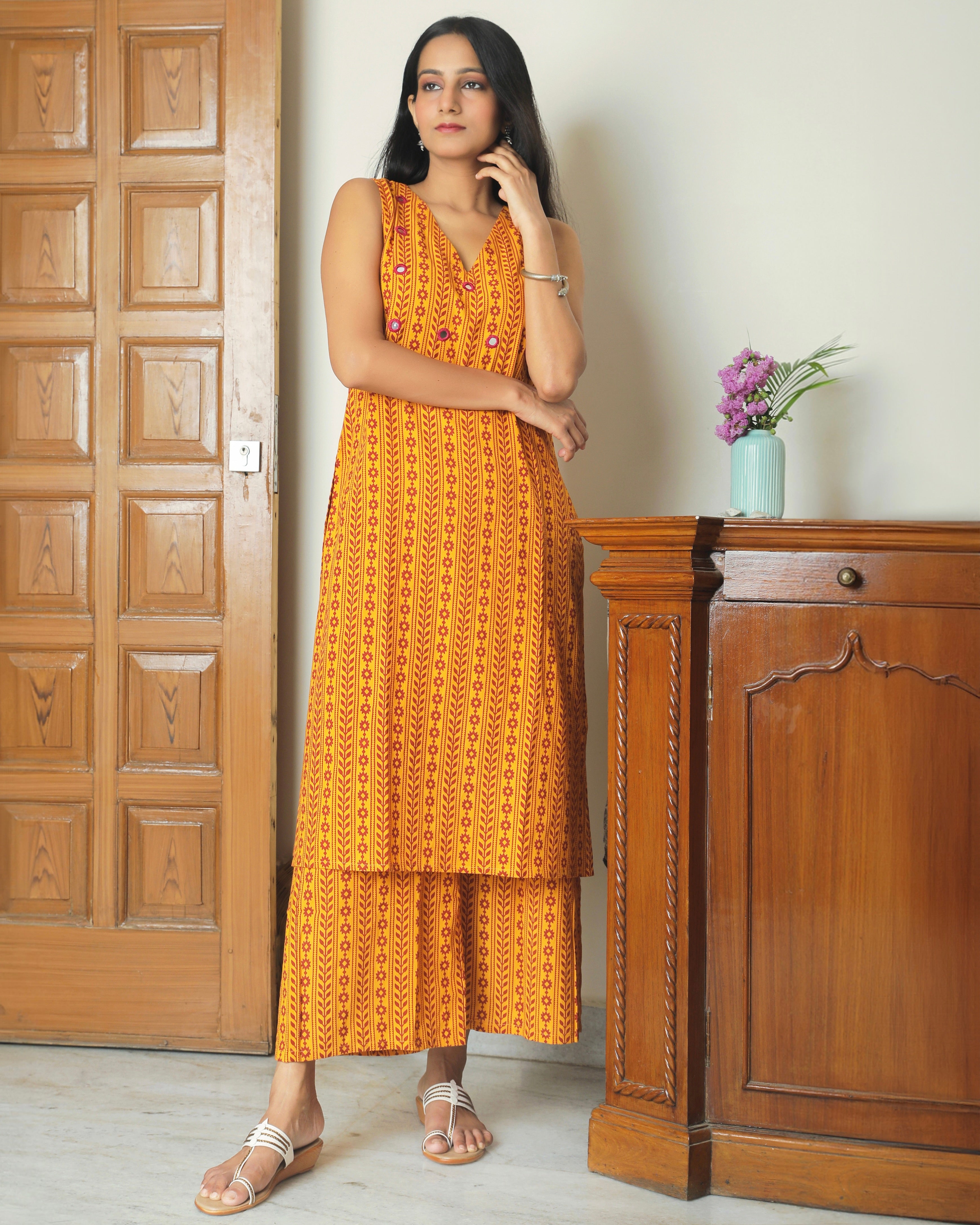 Shop yellow Bagh print cotton tunic set online at bebaakstiudio.com