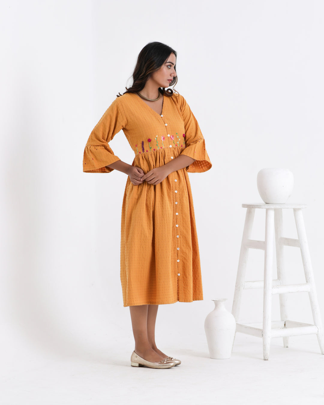 Shop Yellow embroidered dresse for Diwali from Bebaak