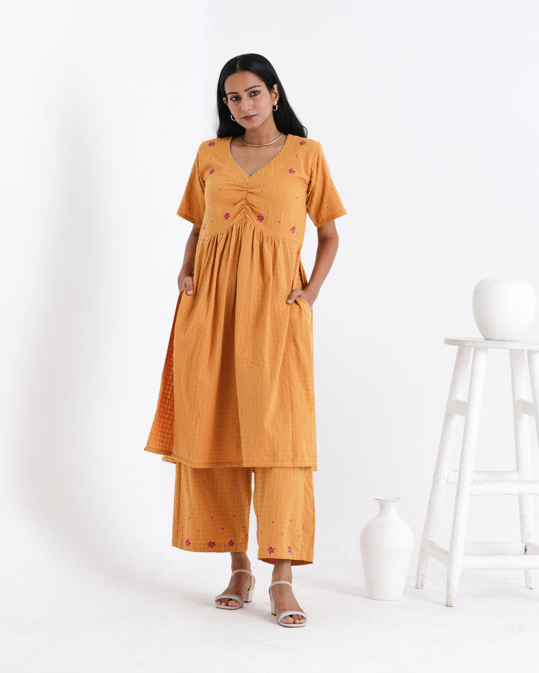 Shop earthy yellow kurta palazzo tunic set from Bebaak : Festive wear and casual wear