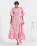 Baby pink maxi flounce dress online at bebaakstudio.com