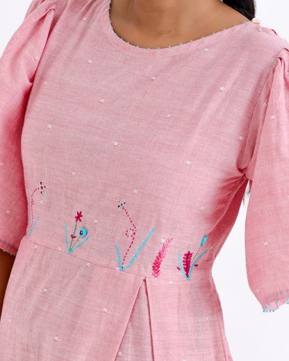 Baby pink maxi flounce dress online at bebaakstudio.com