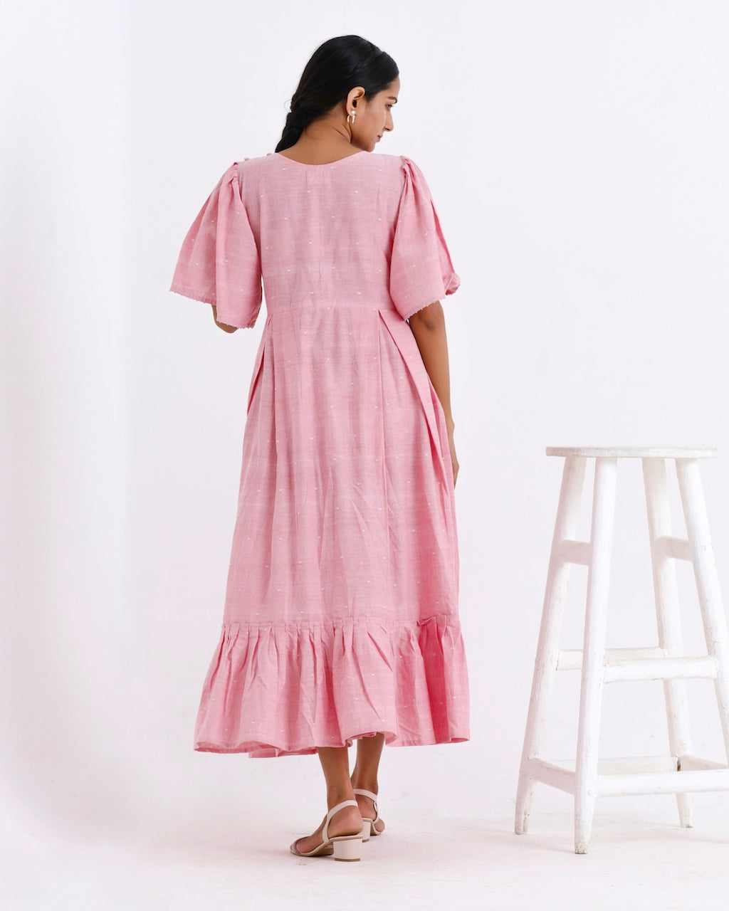 Baby pink maxi flounce dress online at bebaakstudio.com