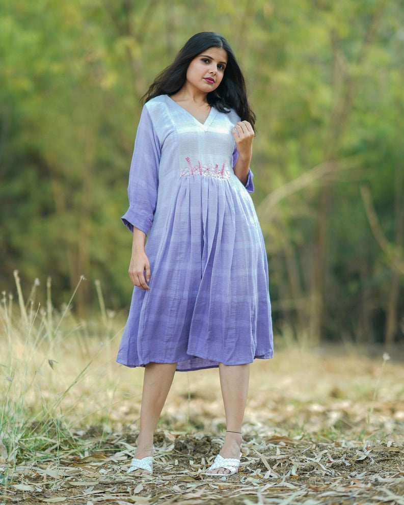 Shop lilac cotton ombre dress from bebaak