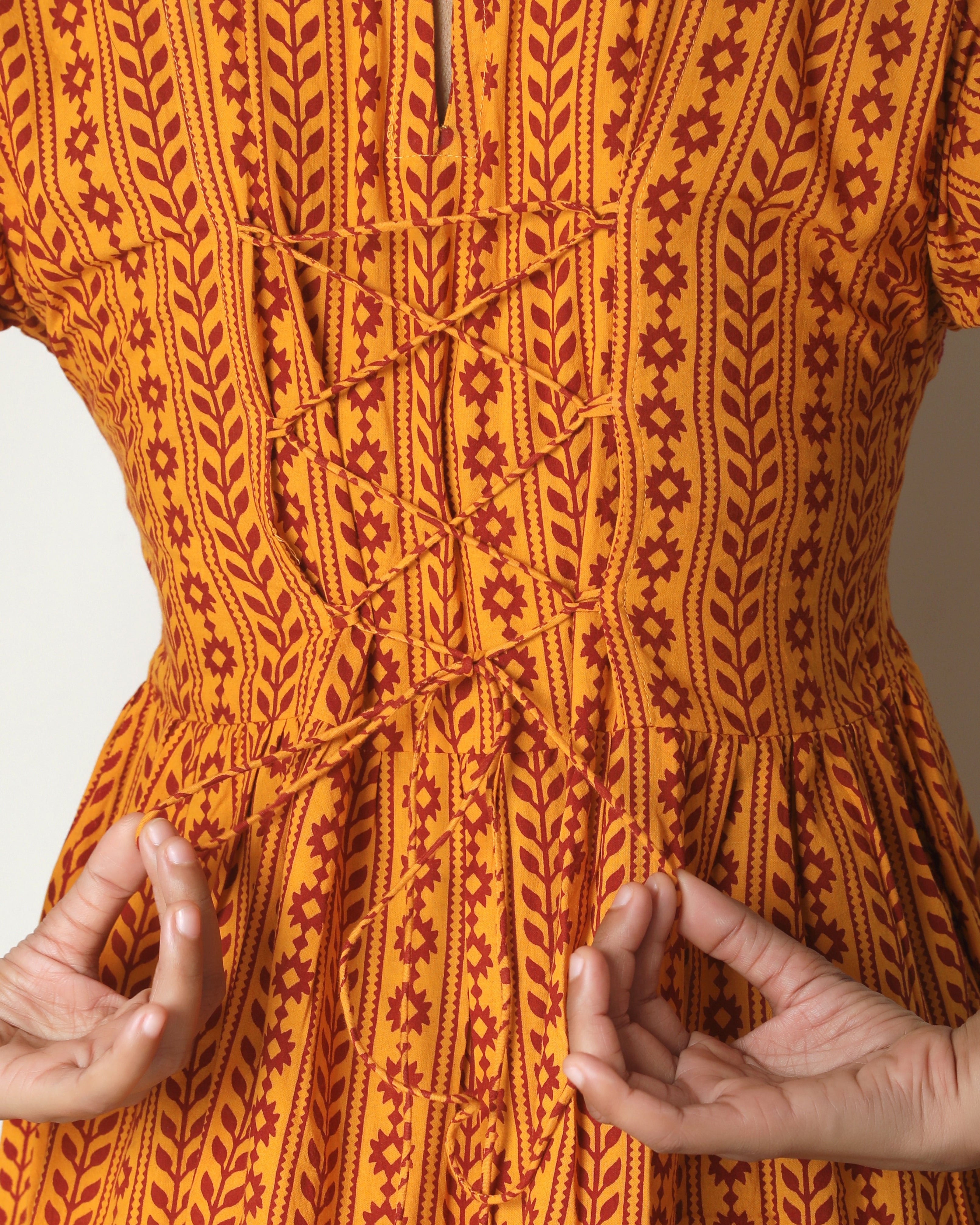 Yellow Bagh print tier short dress from Bebaak