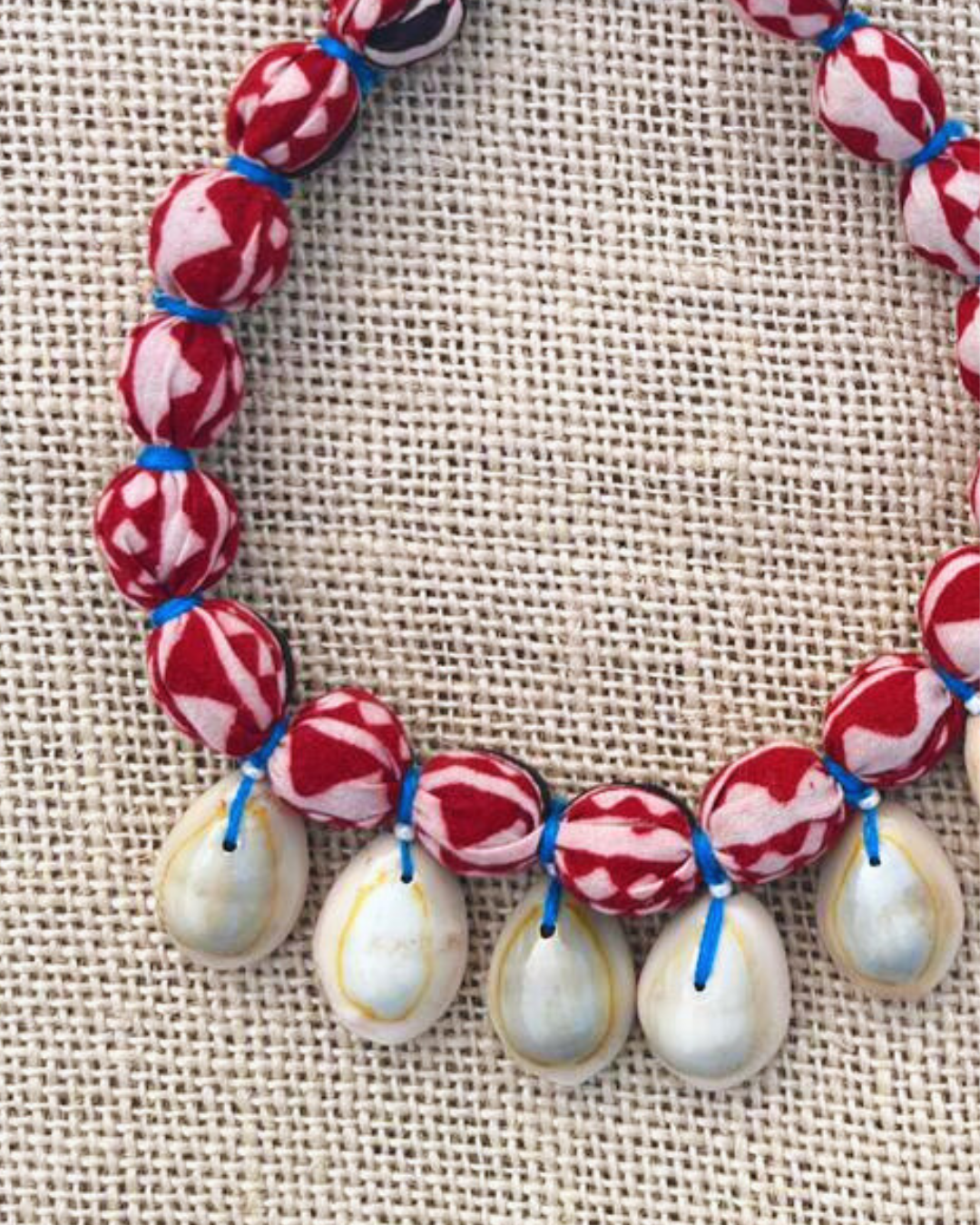 Textile necklace with shell & beads 