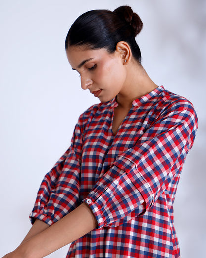 Baku Gingham Handwoven Cotton Flounce Dress