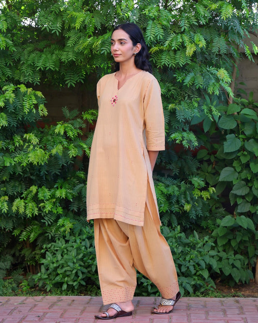 Preet Beige Handwoven Salwar Kurta Set