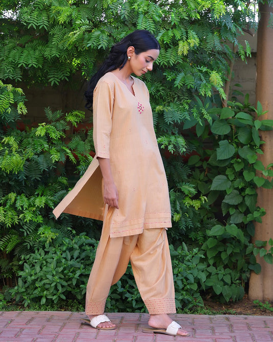 Preet Beige Handwoven Salwar Kurta Set