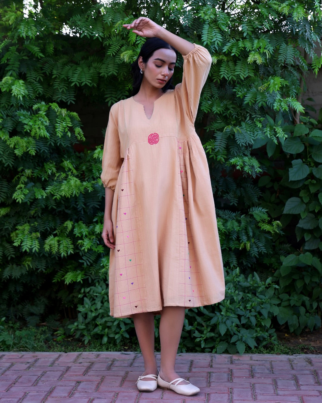 anti fit dress Onion Pink Cotton V- Neck Anti-Fit Dress